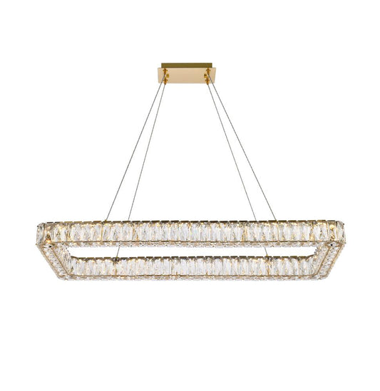 Elegant Furniture & Lighting - Monroe 42 inch LED Single rectangle pendant in gold - 3504D42L1G veiw 1