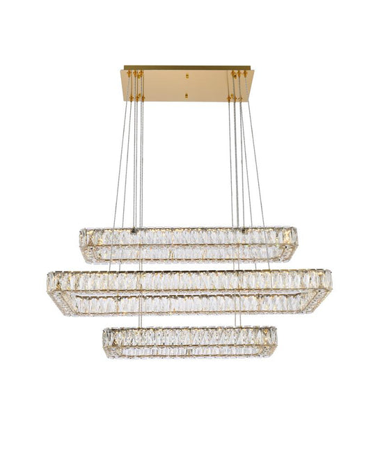 Elegant Furniture & Lighting - Monroe 42 inch LED triple rectangle pendant in gold - 3504G42L3G veiw 1