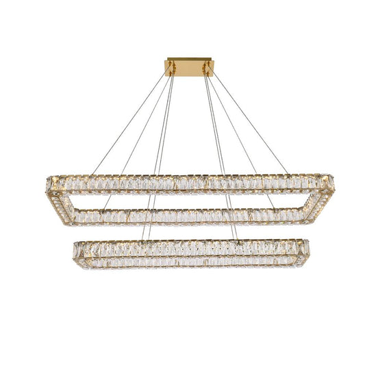 Elegant Furniture & Lighting - Monroe 50 inch LED double rectangle pendant in gold - 3504G50L2G veiw 1