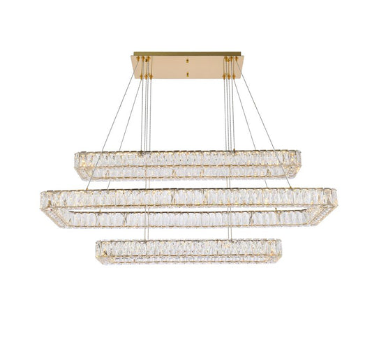 Elegant Furniture & Lighting - Monroe 50 inch LED triple rectangle pendant in gold - 3504G50L3G veiw 1