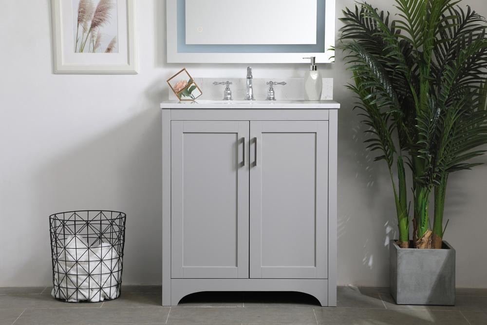 Elegant Furniture & Lighting - Moore 30 inch Single Bathroom Vanity in Grey with Backsplash - VF17030GR-BS veiw 2