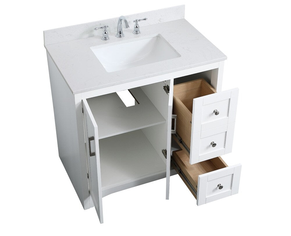 Elegant Furniture & Lighting - Moore 36 inch Single Bathroom Vanity in White with Backsplash - VF17036WH-BS veiw 3
