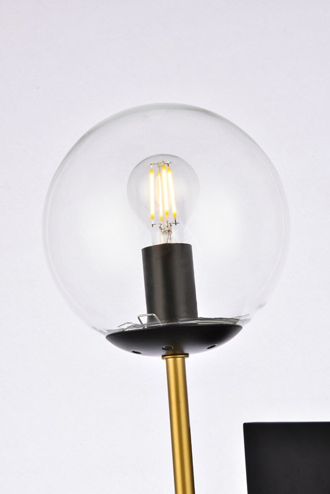 Elegant Furniture & Lighting - Neri 2 lights black and brass and clear glass wall sconce - LD2357BKR veiw 4