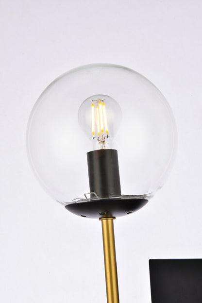Elegant Furniture & Lighting - Neri 2 lights black and brass and clear glass wall sconce - LD2357BKR veiw 4