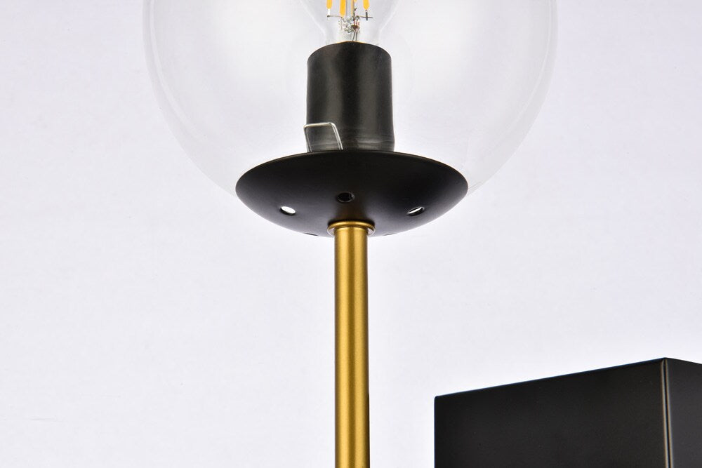 Elegant Furniture & Lighting - Neri 2 lights black and brass and clear glass wall sconce - LD2357BKR veiw 6