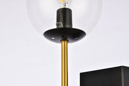 Elegant Furniture & Lighting - Neri 2 lights black and brass and clear glass wall sconce - LD2357BKR veiw 6