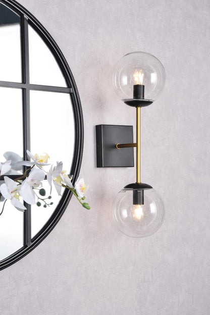 Elegant Furniture & Lighting - Neri 2 lights black and brass and clear glass wall sconce - LD2357BKR veiw 8