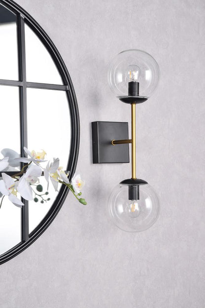 Elegant Furniture & Lighting - Neri 2 lights black and brass and clear glass wall sconce - LD2357BKR veiw 9