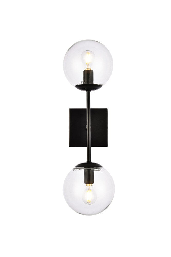 Elegant Furniture & Lighting - Neri 2 lights black and clear glass wall sconce - LD2357BK veiw 1