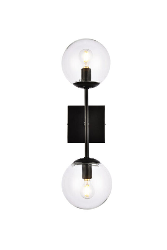 Elegant Furniture & Lighting - Neri 2 lights black and clear glass wall sconce - LD2357BK veiw 1