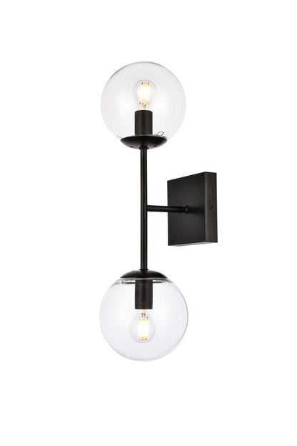 Elegant Furniture & Lighting - Neri 2 lights black and clear glass wall sconce - LD2357BK veiw 3