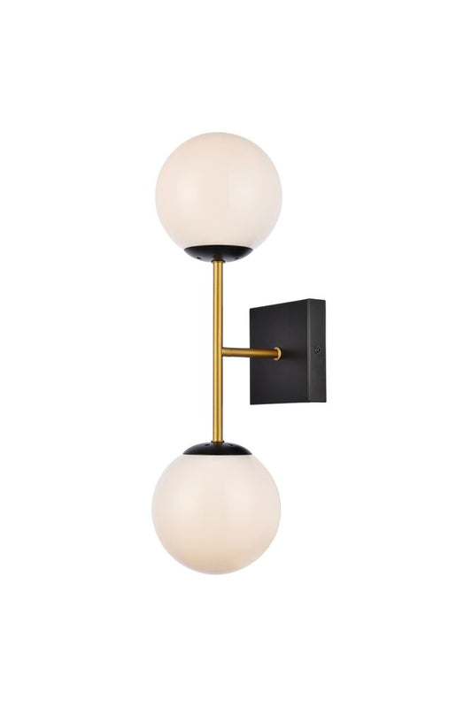 Elegant Furniture & Lighting - Neri 2 lights black and brass and white glass wall sconce - LD2358BKR veiw 1
