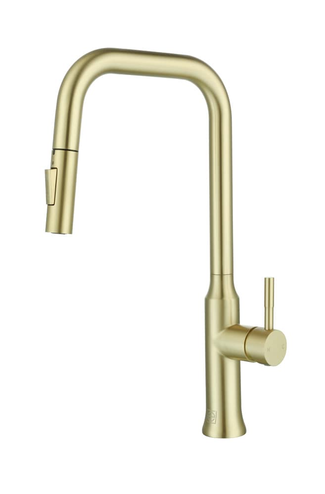 Elegant Furniture & Lighting - Noor Single Handle Pull Down Sprayer Kitchen Faucet in Brushed Gold - FAK-311BGD veiw 1
