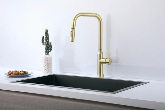 Elegant Furniture & Lighting - Noor Single Handle Pull Down Sprayer Kitchen Faucet in Brushed Gold - FAK-311BGD veiw 2