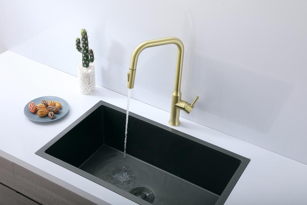 Elegant Furniture & Lighting - Noor Single Handle Pull Down Sprayer Kitchen Faucet in Brushed Gold - FAK-311BGD veiw 4