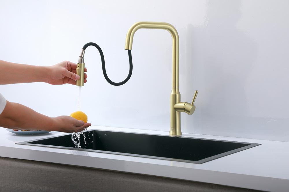 Elegant Furniture & Lighting - Noor Single Handle Pull Down Sprayer Kitchen Faucet in Brushed Gold - FAK-311BGD veiw 5
