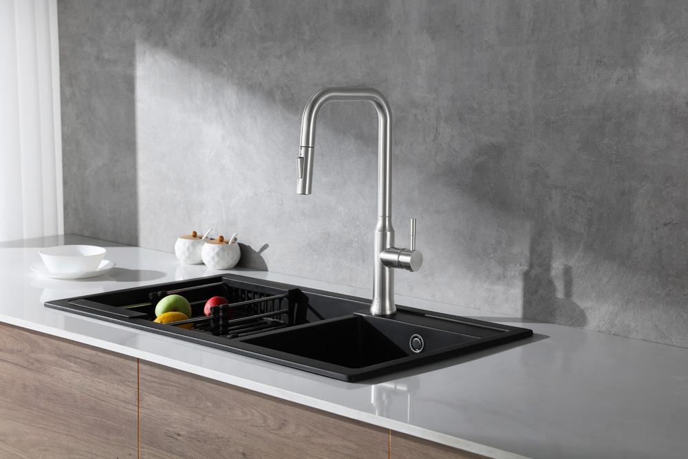 Elegant Furniture & Lighting - Noor Single Handle Pull Down Sprayer Kitchen Faucet in Brushed Nickel - FAK-311BNK veiw 2