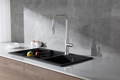 Elegant Furniture & Lighting - Noor Single Handle Pull Down Sprayer Kitchen Faucet in Brushed Nickel - FAK-311BNK veiw 2