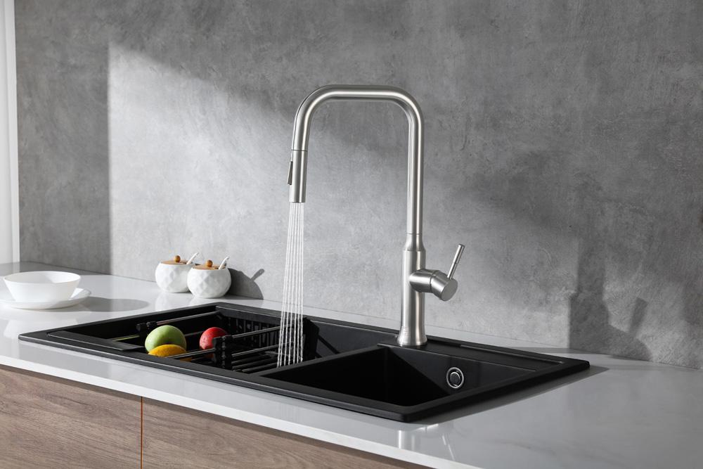 Elegant Furniture & Lighting - Noor Single Handle Pull Down Sprayer Kitchen Faucet in Brushed Nickel - FAK-311BNK veiw 3