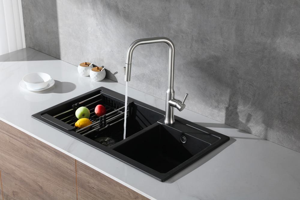 Elegant Furniture & Lighting - Noor Single Handle Pull Down Sprayer Kitchen Faucet in Brushed Nickel - FAK-311BNK veiw 4