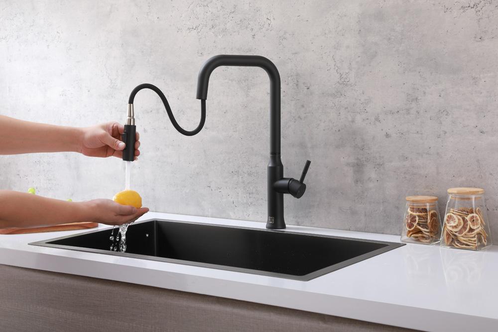 Elegant Furniture & Lighting - Noor Single Handle Pull Down Sprayer Kitchen Faucet in Matte Black - FAK-311MBK veiw 5