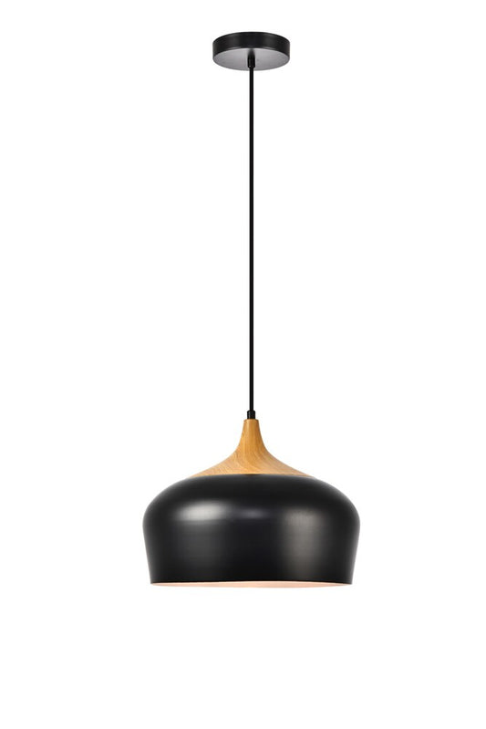 Elegant Furniture & Lighting - Nora Pendant D11.5in H9in Lt:1 Black and natural wood finish - LDPD2005 veiw 1