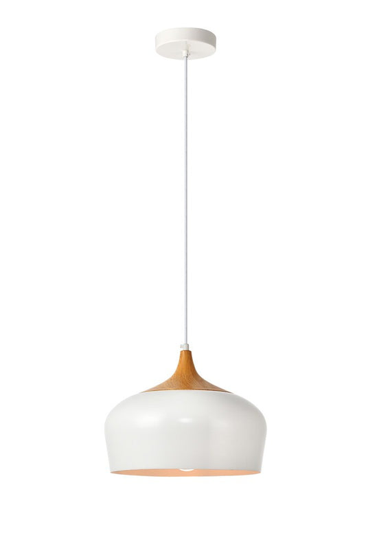 Elegant Furniture & Lighting - Nora Pendant D11.5in H9in Lt:1 frosted white and natural wood finish - LDPD2004 veiw 1