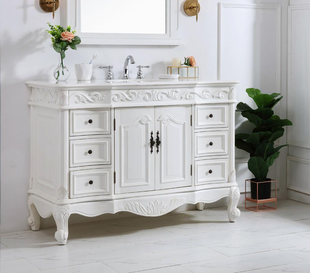Elegant Furniture & Lighting - Oakland 48 inch Single Bathroom vanity in antique white with ivory white engineered marble - VF38848AW-VW veiw 3
