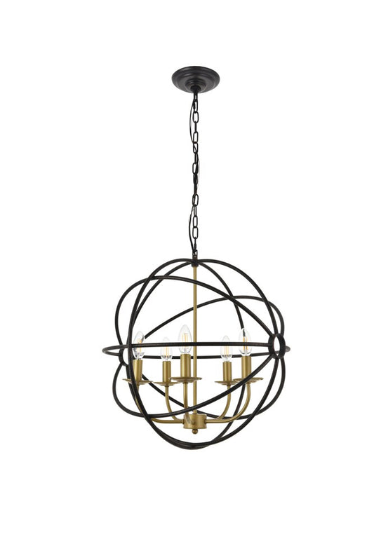 Elegant Furniture & Lighting - Octavia 5 light Brass and Dark Brown Pendant - LD4006D20BRD veiw 1