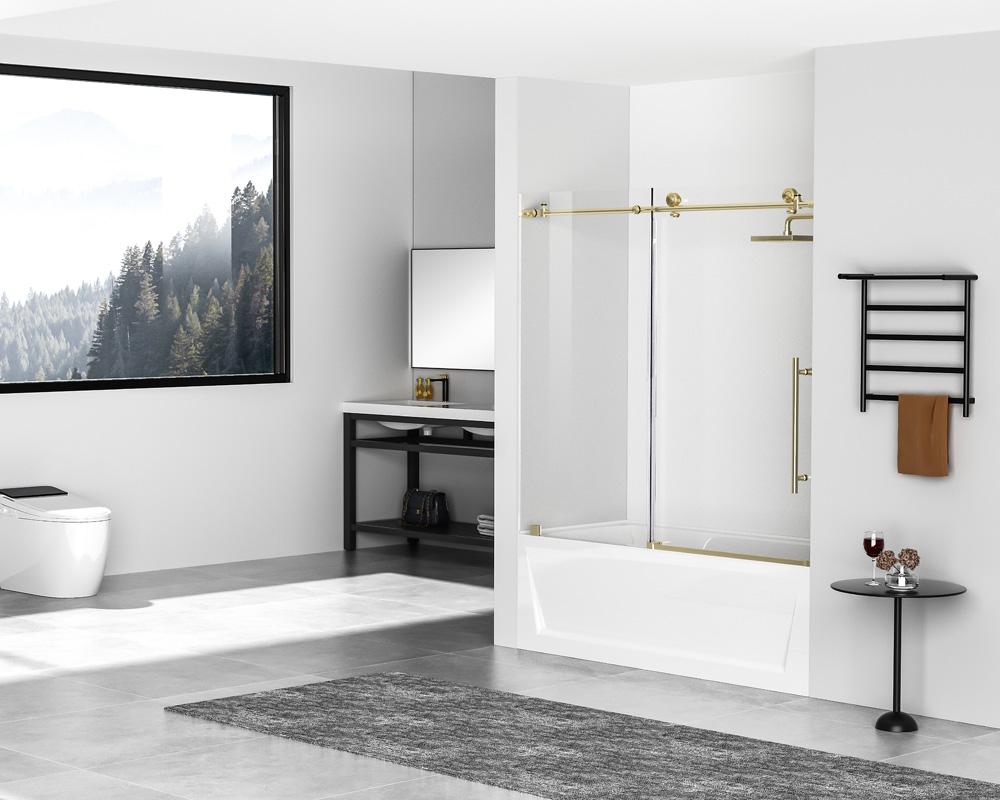 Elegant Furniture & Lighting - Orlando Frameless tub door 60 x 60 Brushed Gold - TD111-6060BGD veiw 4