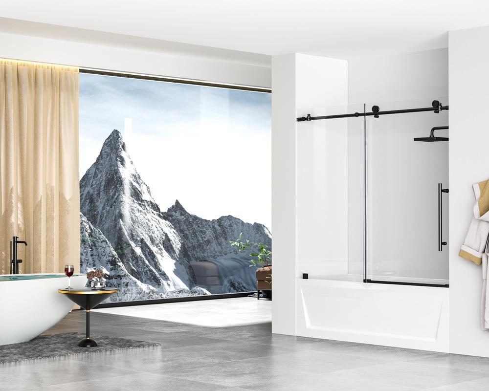 Elegant Furniture & Lighting - Orlando Frameless tub door 60 x 60 Matte Black - TD111-6060MBK veiw 3