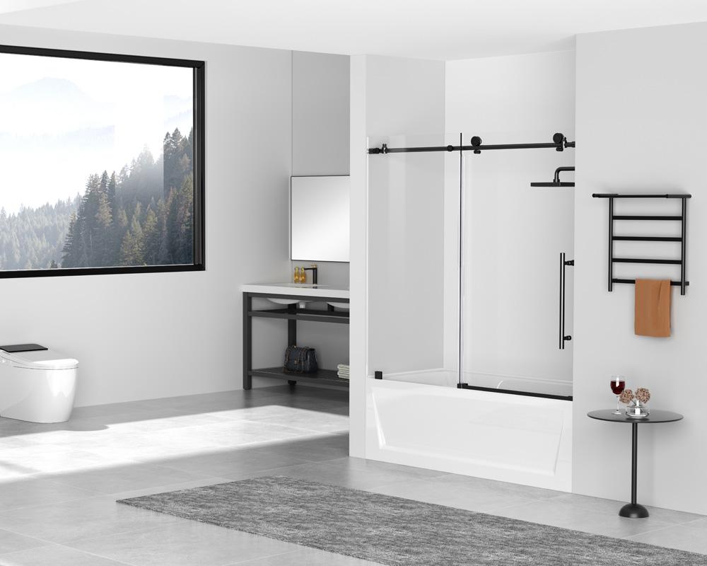 Elegant Furniture & Lighting - Orlando Frameless tub door 60 x 60 Matte Black - TD111-6060MBK veiw 4