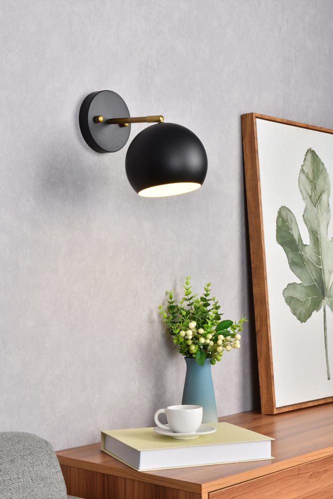 Elegant Furniture & Lighting - Othello 1 light black and brass wall sconce - LD2355BKR veiw 2
