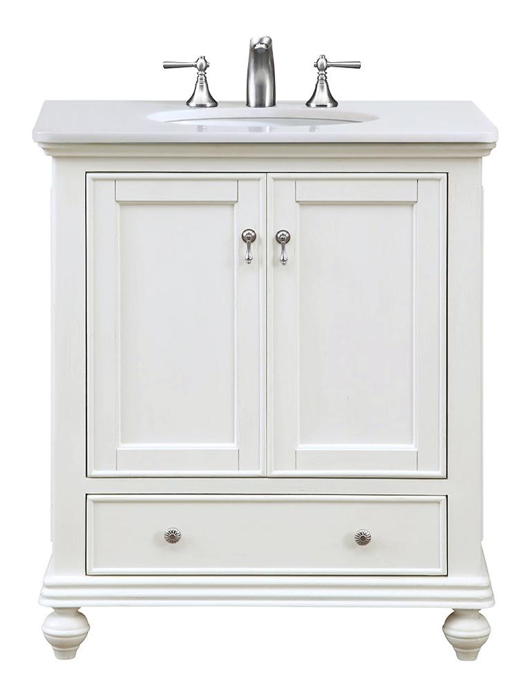 Elegant Furniture & Lighting - Otto 30 inch Single Bathroom vanity in Antique White with ivory white engineered marble - VF-1023-VW veiw 1