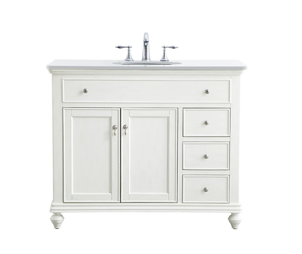 Elegant Furniture & Lighting - Otto 42 inch Single Bathroom vanity in antique white with ivory white engineered marble - VF12342AW-VW veiw 1