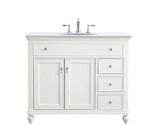 Elegant Furniture & Lighting - Otto 42 inch Single Bathroom vanity in antique white with ivory white engineered marble - VF12342AW-VW veiw 1