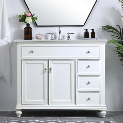 Elegant Furniture & Lighting - Otto 42 inch Single Bathroom vanity in antique white with ivory white engineered marble - VF12342AW-VW veiw 2