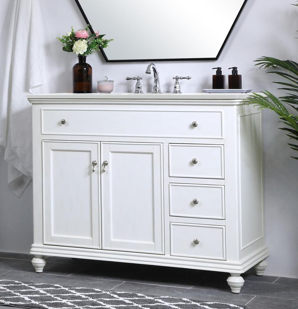Elegant Furniture & Lighting - Otto 42 inch Single Bathroom vanity in antique white with ivory white engineered marble - VF12342AW-VW veiw 3