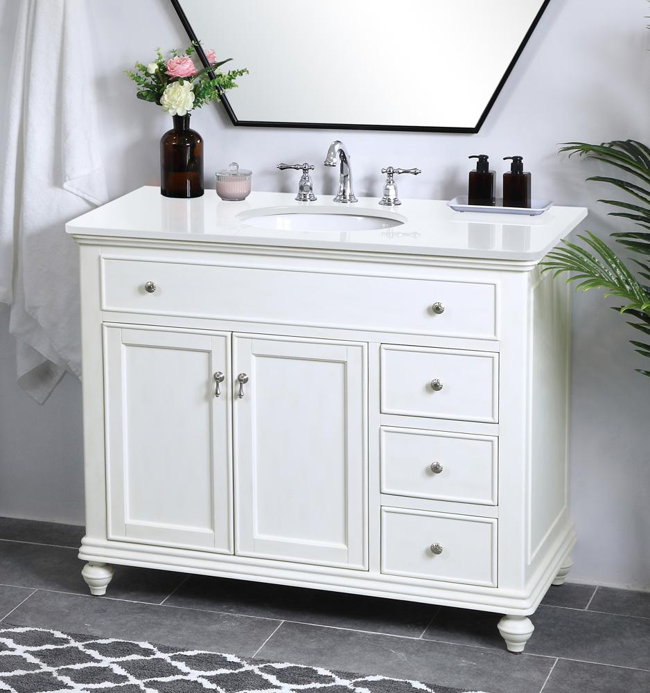 Elegant Furniture & Lighting - Otto 42 inch Single Bathroom vanity in antique white with ivory white engineered marble - VF12342AW-VW veiw 4