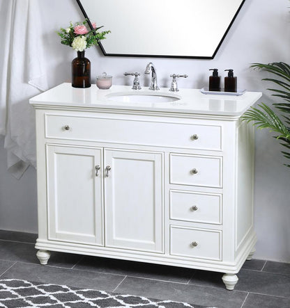 Elegant Furniture & Lighting - Otto 42 inch Single Bathroom vanity in antique white with ivory white engineered marble - VF12342AW-VW veiw 4