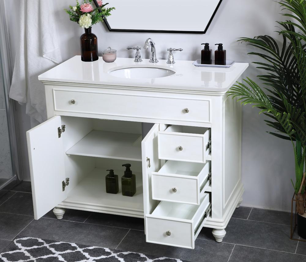 Elegant Furniture & Lighting - Otto 42 inch Single Bathroom vanity in antique white with ivory white engineered marble - VF12342AW-VW veiw 5
