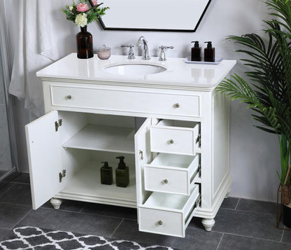 Elegant Furniture & Lighting - Otto 42 inch Single Bathroom vanity in antique white with ivory white engineered marble - VF12342AW-VW veiw 5