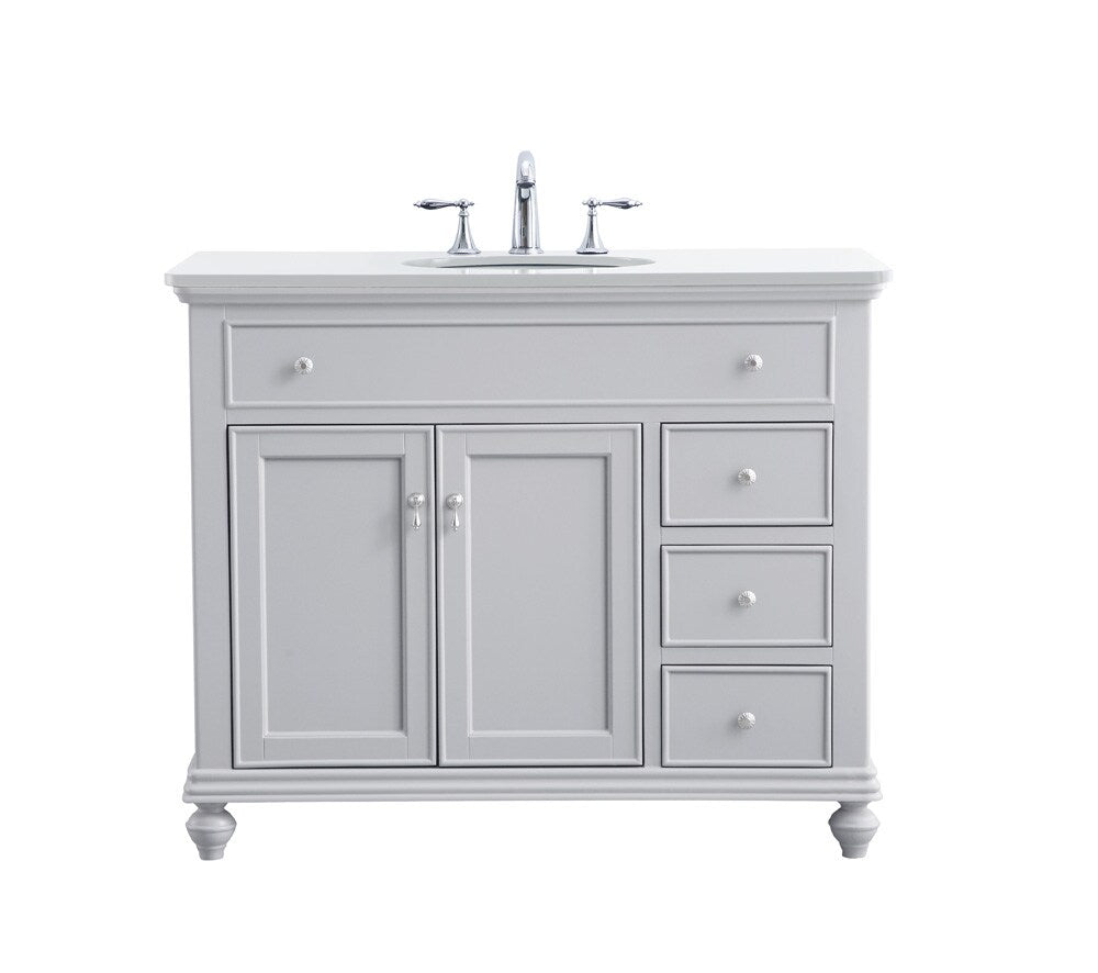 Elegant Furniture & Lighting - Otto 42 inch Single Bathroom vanity in light grey with ivory white engineered marble - VF12342GR-VW veiw 1