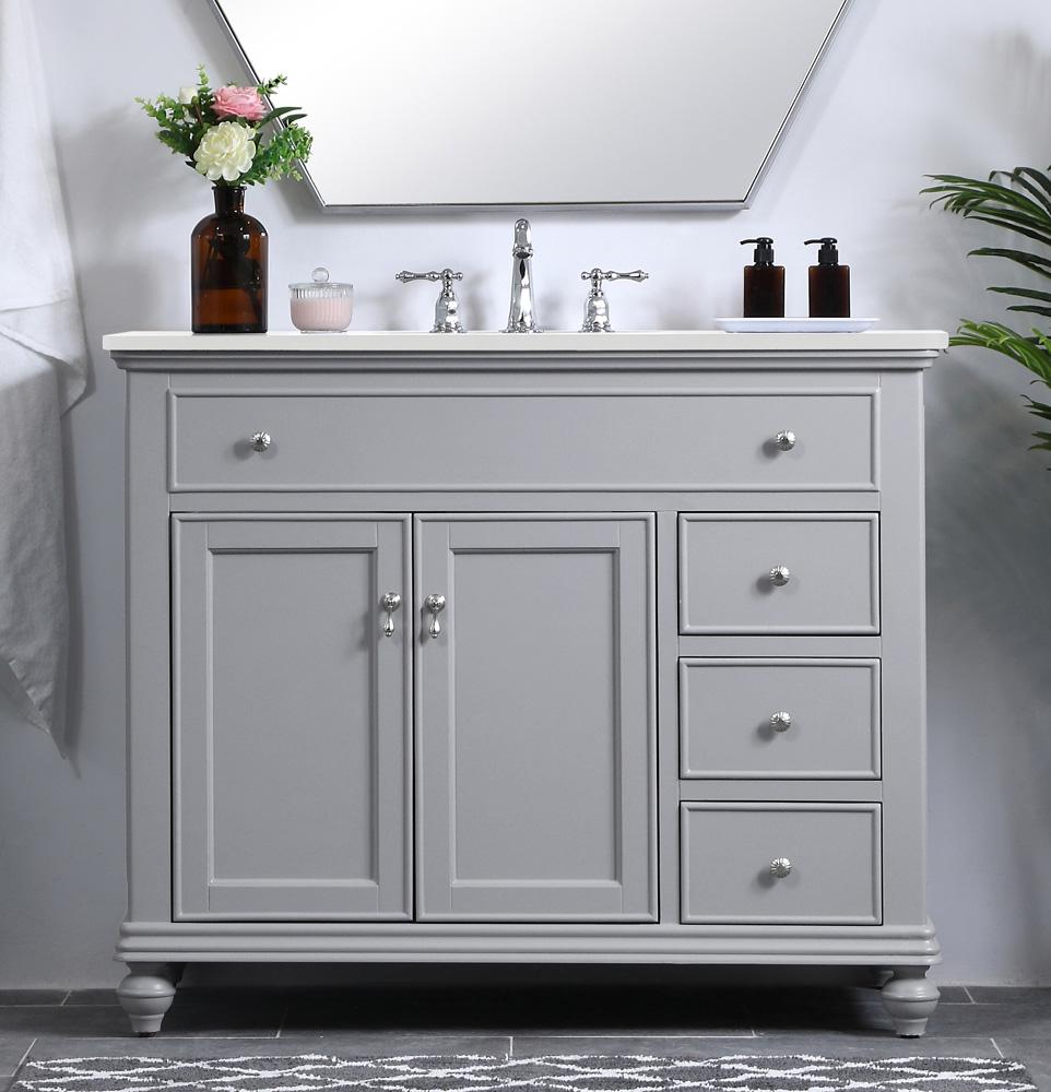 Elegant Furniture & Lighting - Otto 42 inch Single Bathroom vanity in light grey with ivory white engineered marble - VF12342GR-VW veiw 2