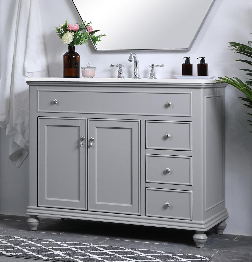 Elegant Furniture & Lighting - Otto 42 inch Single Bathroom vanity in light grey with ivory white engineered marble - VF12342GR-VW veiw 3