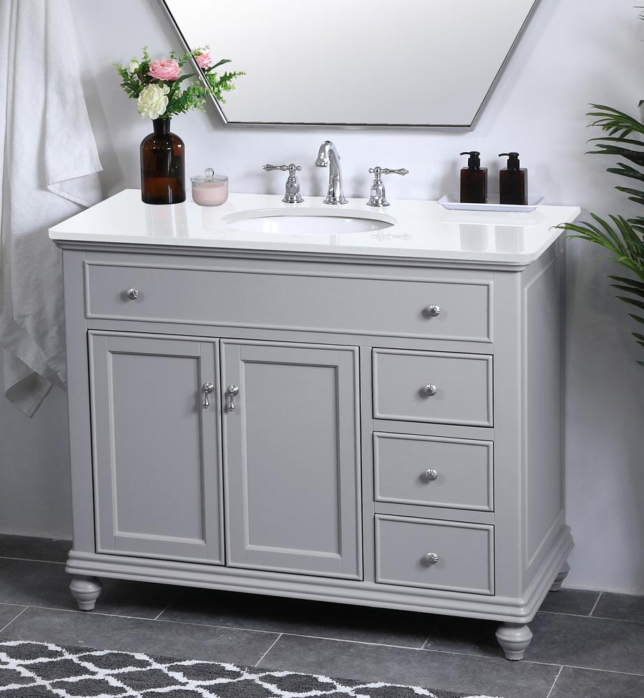 Elegant Furniture & Lighting - Otto 42 inch Single Bathroom vanity in light grey with ivory white engineered marble - VF12342GR-VW veiw 4