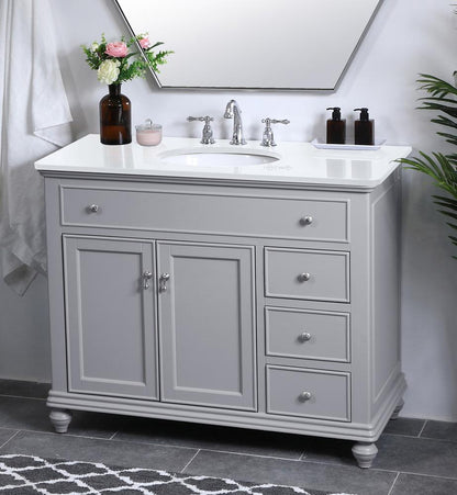 Elegant Furniture & Lighting - Otto 42 inch Single Bathroom vanity in light grey with ivory white engineered marble - VF12342GR-VW veiw 4