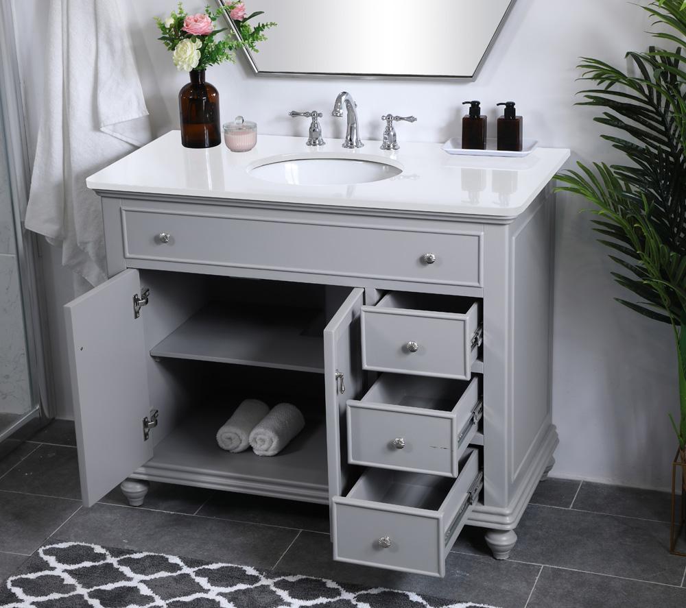 Elegant Furniture & Lighting - Otto 42 inch Single Bathroom vanity in light grey with ivory white engineered marble - VF12342GR-VW veiw 5