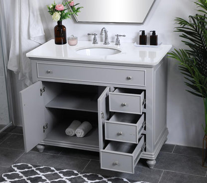 Elegant Furniture & Lighting - Otto 42 inch Single Bathroom vanity in light grey with ivory white engineered marble - VF12342GR-VW veiw 5