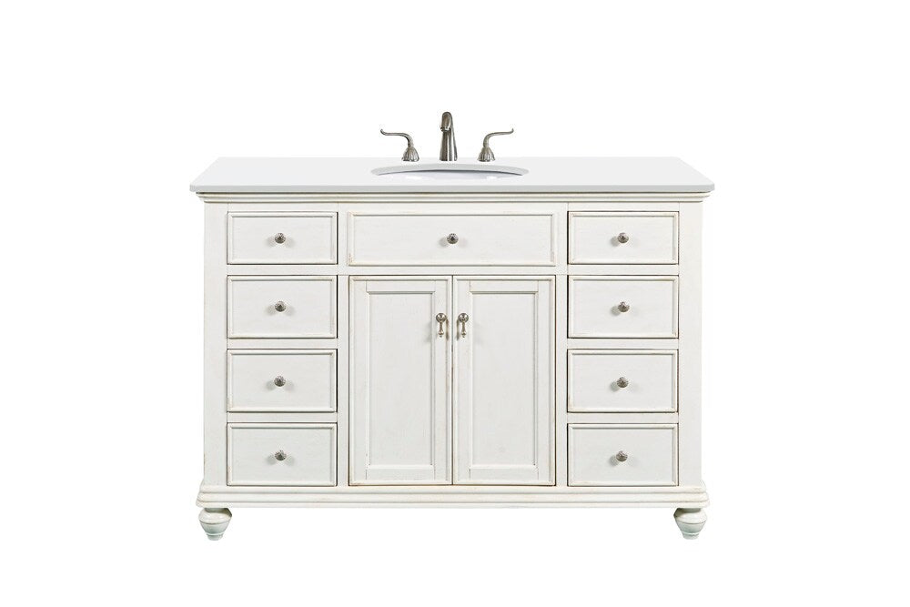 Elegant Furniture & Lighting - Otto 48 inch Single Bathroom vanity in Antique White with ivory white engineered marble - VF12348AW-VW veiw 1